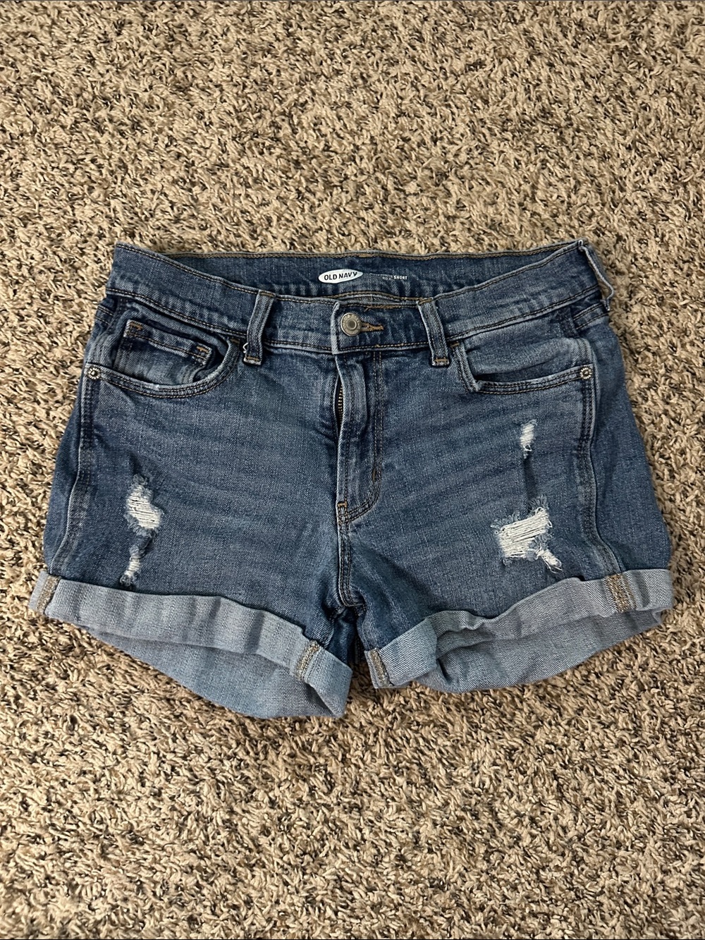 Old Navy Dark Blue Distressed Rolled Hem Denim Shorts (MRO)